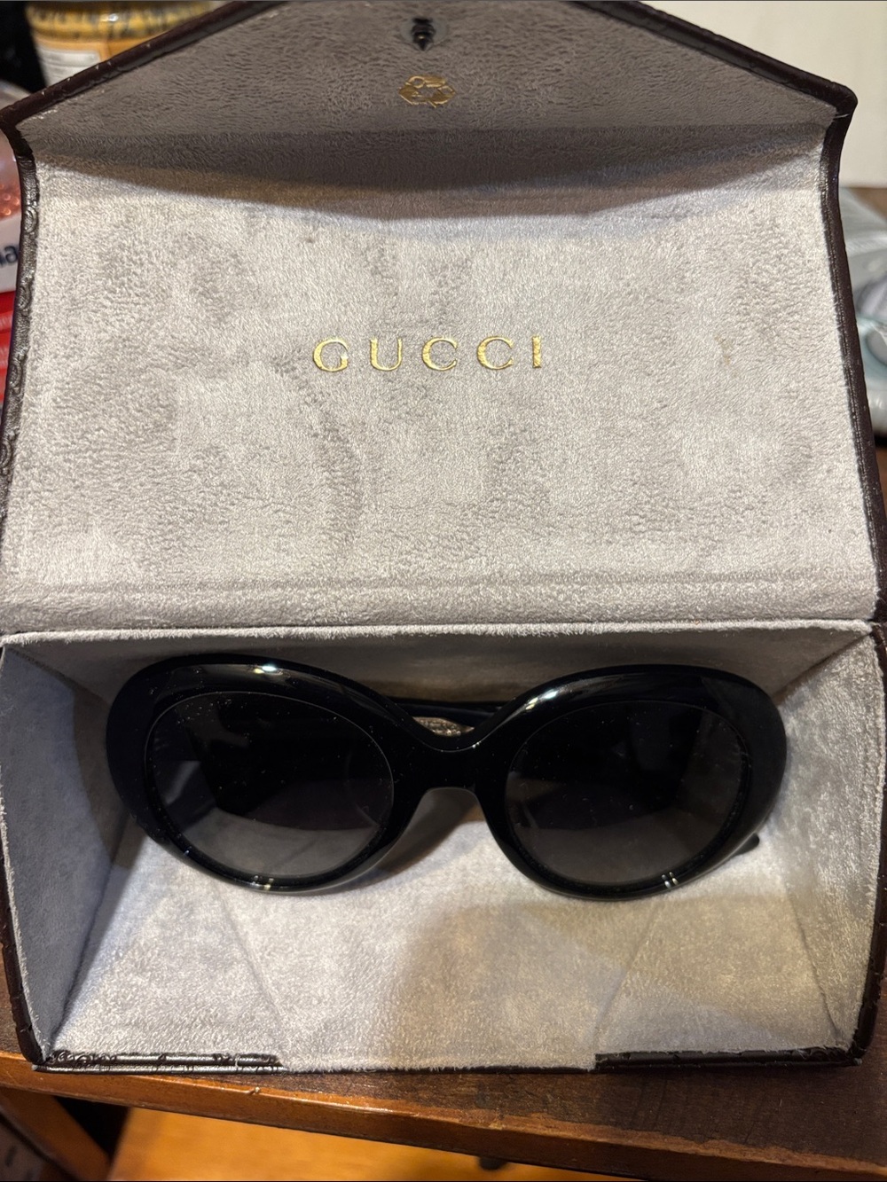 Gucci Glossy Black Oversized Round Women's Sunglasses